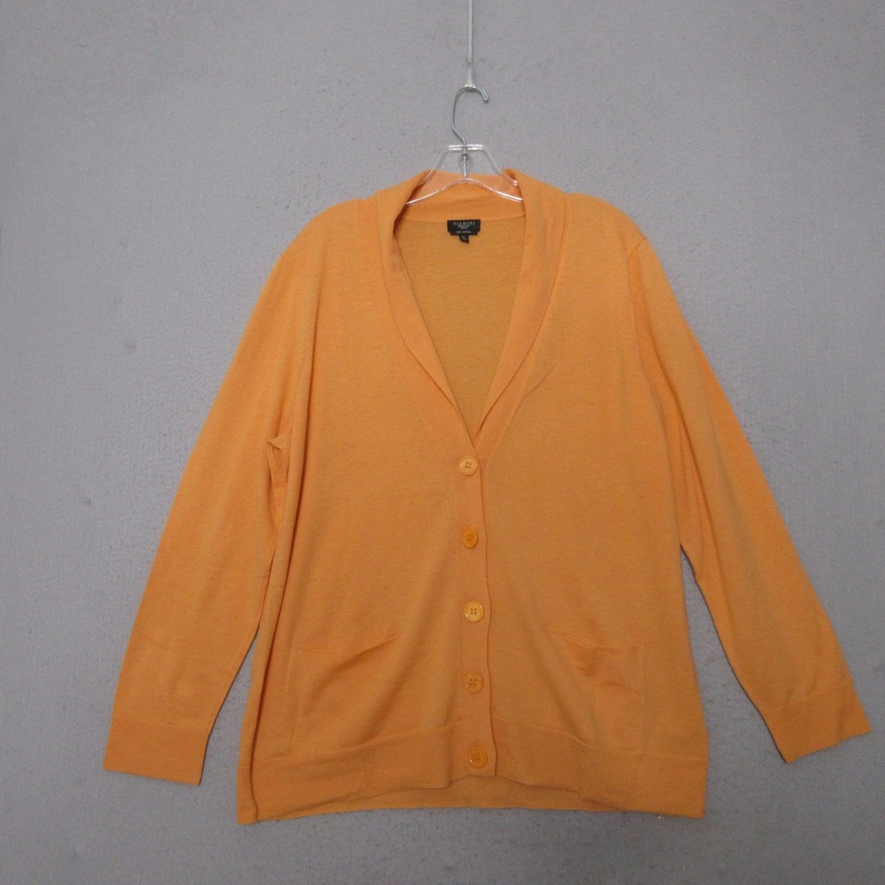 Talbots Pure Cashmere Cardigan‎ XLP Orange Layer Shawl Collar Thin Knit Soft
